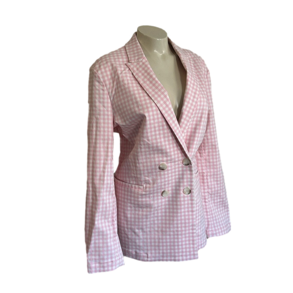 J. McLaughlin RESSIE white/ pink Gingham rayon blend jacket SZ 12 NWT